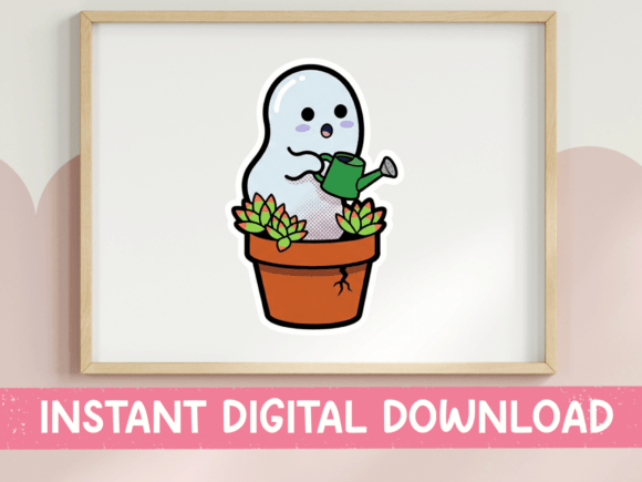 Ghost Watering Succulents Cute Sticker Review