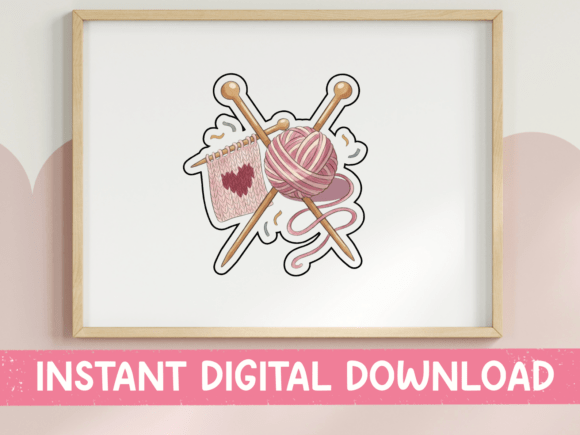 Review: Knitting Needles and Yarn Heart Sticker Design
