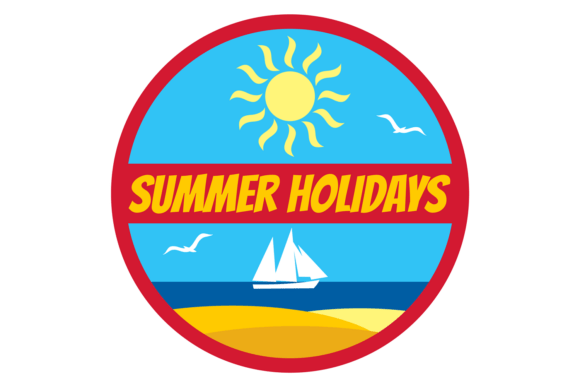 Reviewing Summer Holidays Round Sticker. Sea Beach